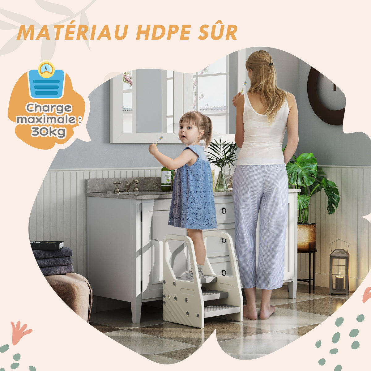 Marchepied enfant escabeau 3 marches pour enfants hauteurs réglables de 3 à 2 marches 43 x 42 x 65,5 cm gris-4