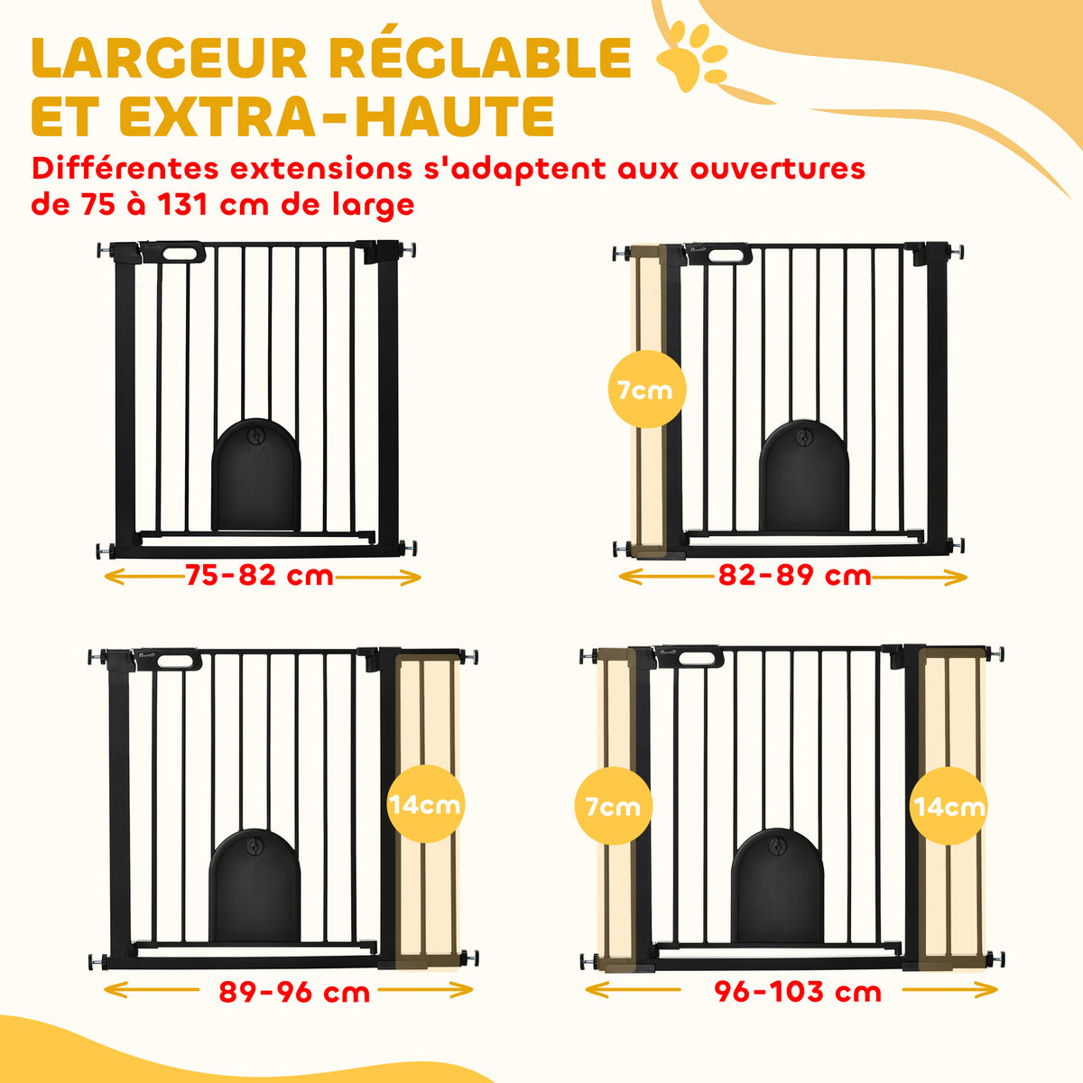 Barrière de sécurité animaux avec porte fermeture automatique système de double verrouillage, acier noir-6