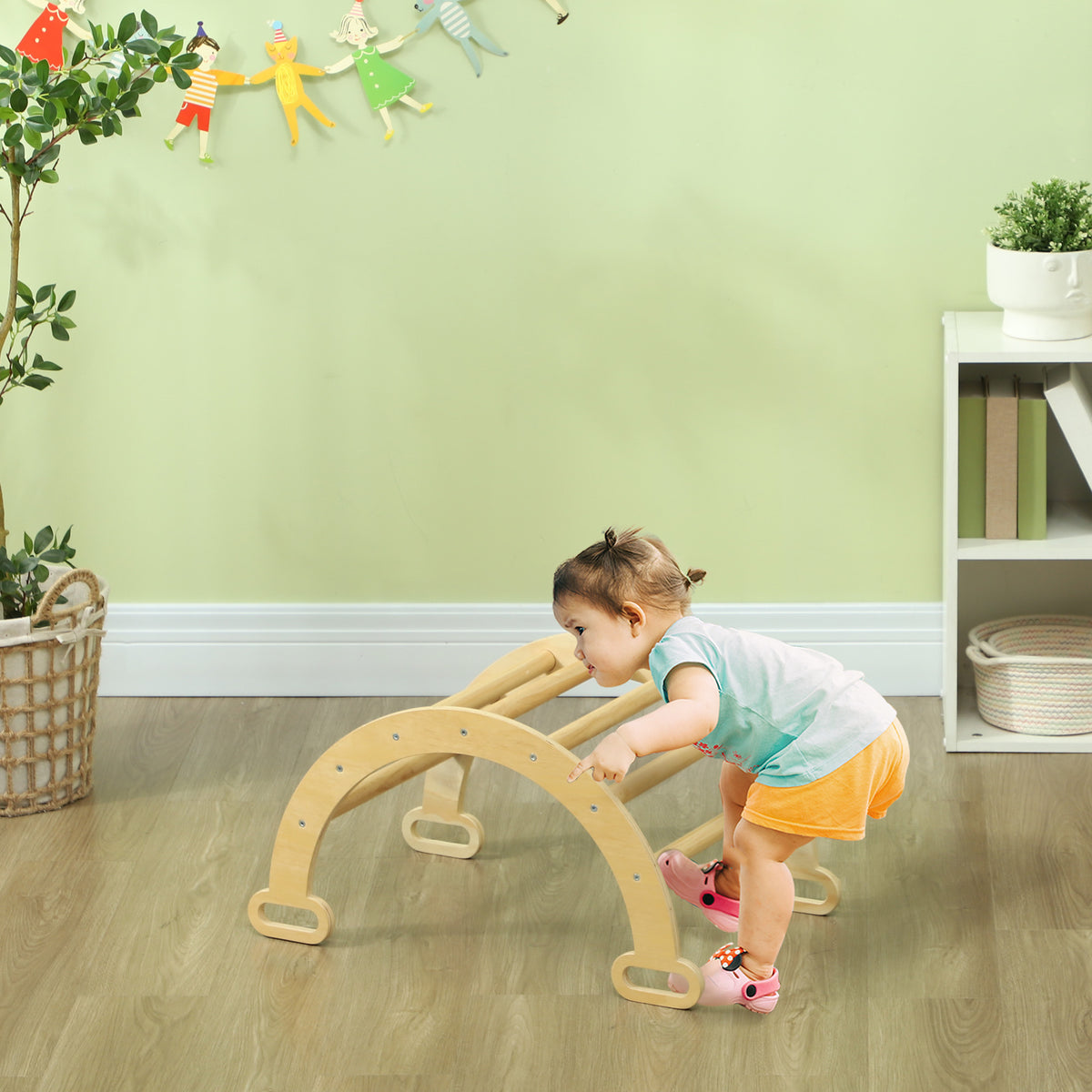 Arche escalade enfants bascule en bois d'intérieur pour garçons & filles, tout-petits de 18 à 48 mois, bois naturel-1