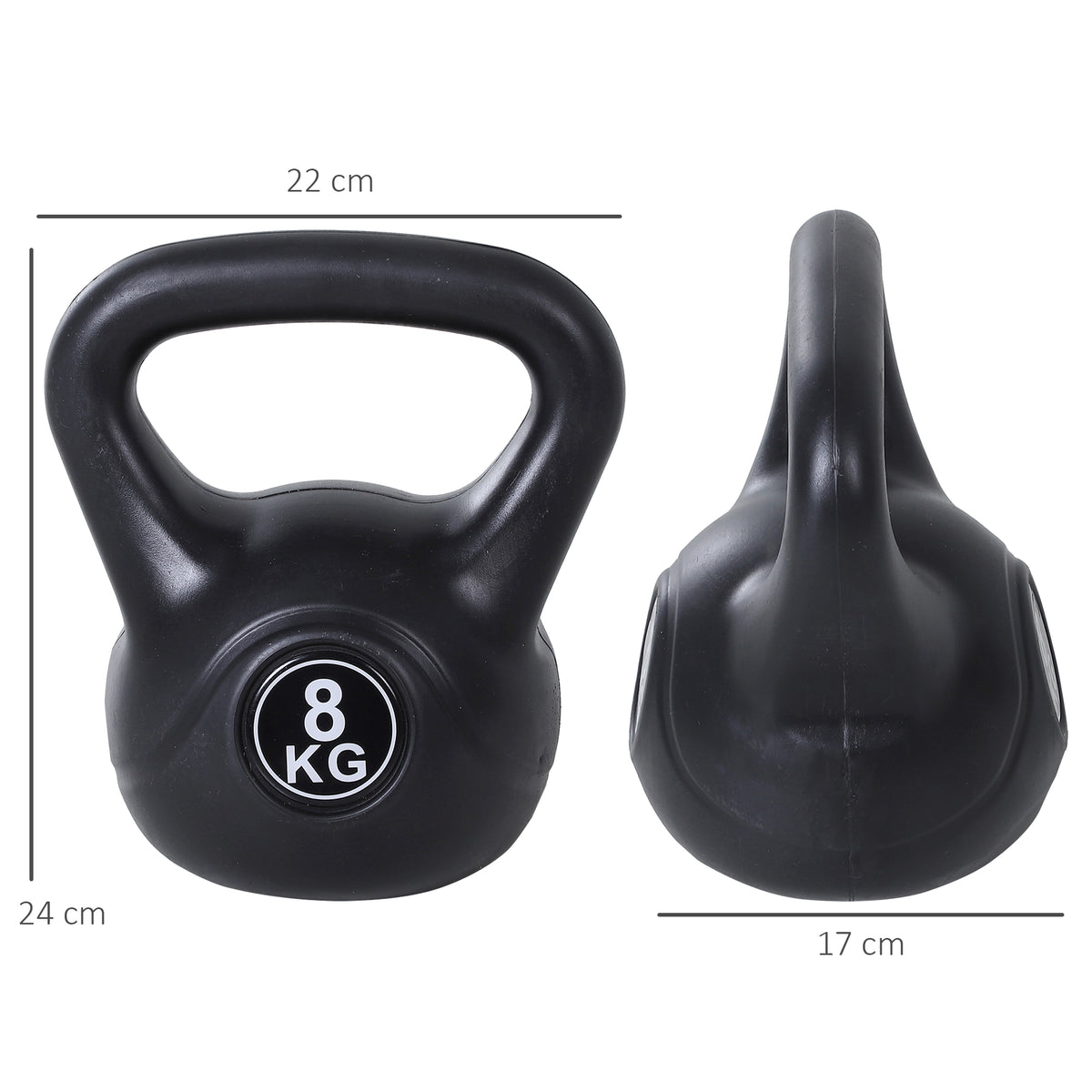 Kettlebell 8 kg, haltère avec poignée ergonomique, haltère à boule, musculation, entraînement, 22 x 17 x 24 cm noir-2