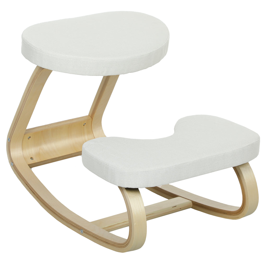 Siège assis genoux, siège ergonomique en bois à bascule, chaise à genoux pour bureau à domiciles, crème-0
