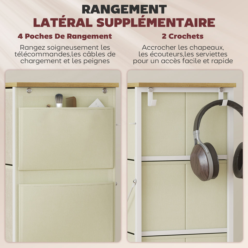 Commode 4 tiroirs en tissu, meuble de rangement avec 4 poches, 2 crochets, structure en acier, 45 x 30 x 94,5 cm, beige-4