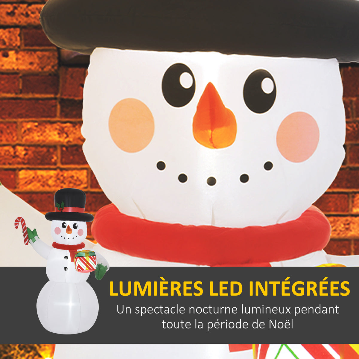 Bonhomme de neige gonflable de Noël de 180 cm avec lumières LED, matériel fixation et souffleur, intérieur et extérieur-3