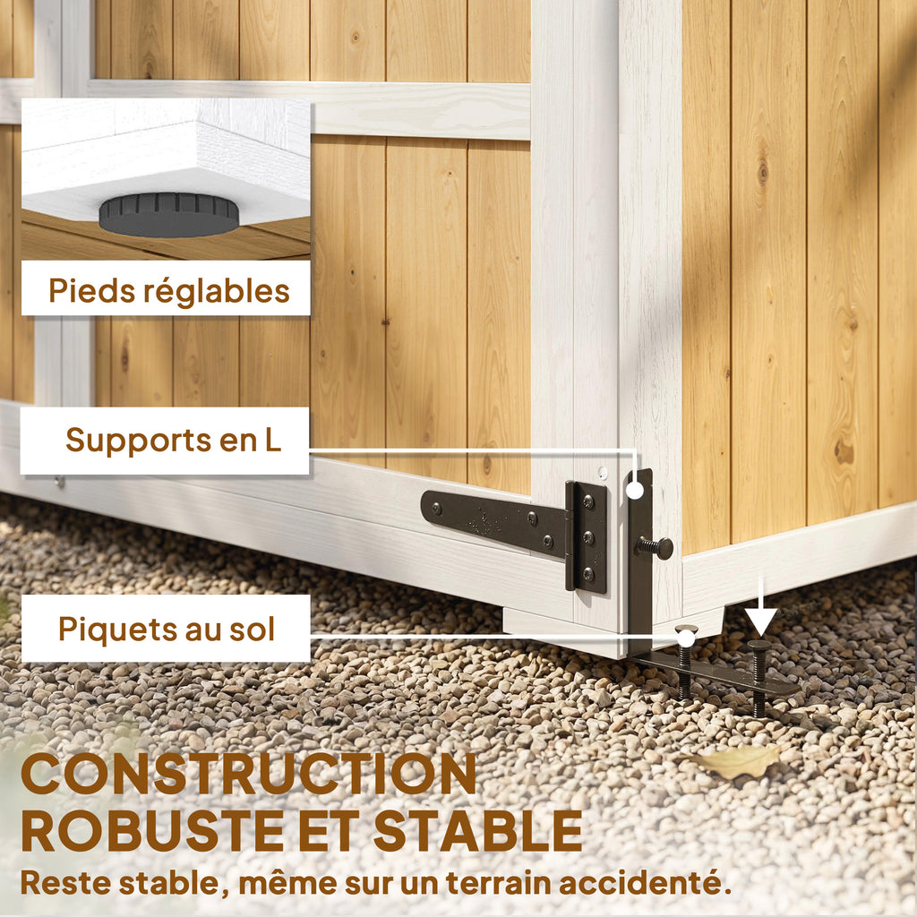 Armoire de Jardin Abri de Jardin Étanche avec Toit en Métal Double Porte pour Outils de Jardinage 105x55x179cm Naturel-6