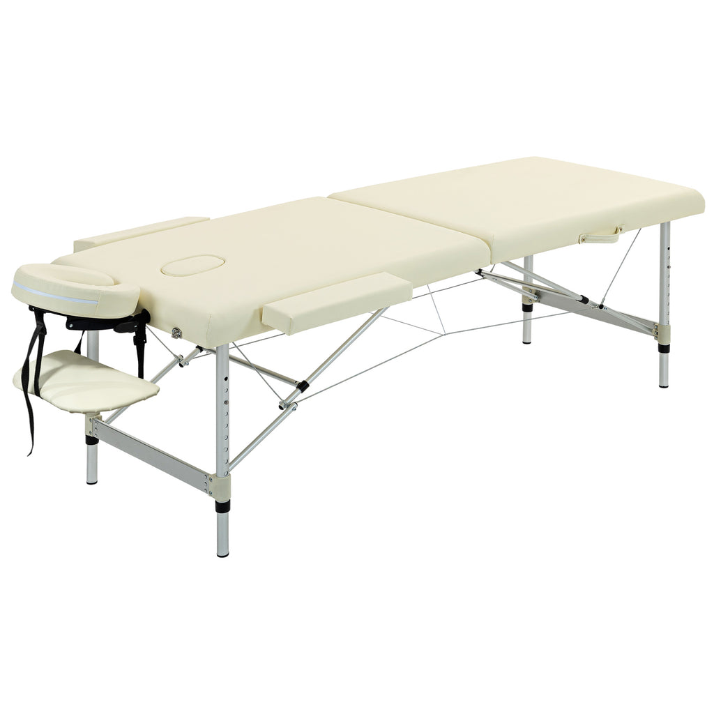 Table de massage pliable portable + housse de transport charge max. 225 Kg hauteur réglable 210 x 90 cm crème-0