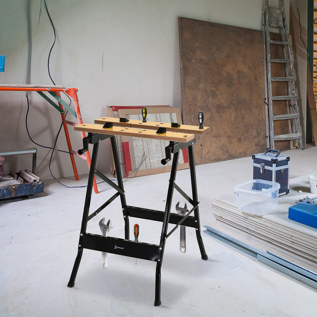 Établi pliant établi de serrage avec 4 serre-joints table de travail, charge 100 kg, 62,5x60,5x78,5cm, noir-7