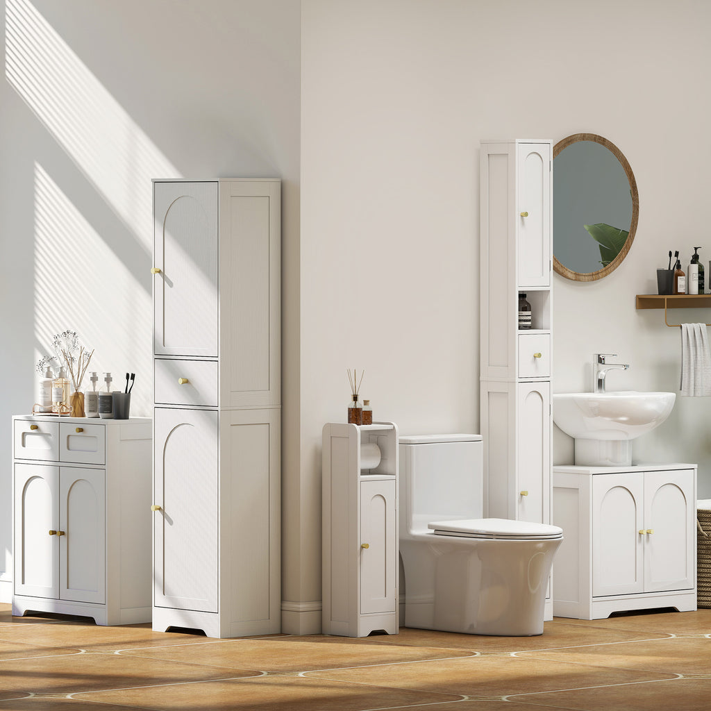 Meuble sous lavabo salle de bain avec placard à portes et étagère réglable, pour bassin avec ou sans pédestal, blanc-8