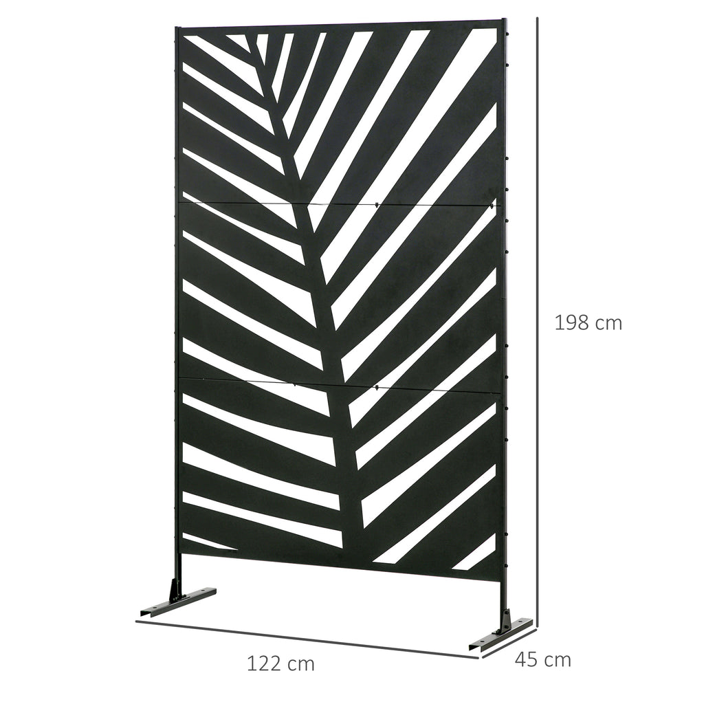 Paravent séparateur de jardin balcon décoratif extérieur à motif végétal en acier 122 x 45 x 198 cm noir-2