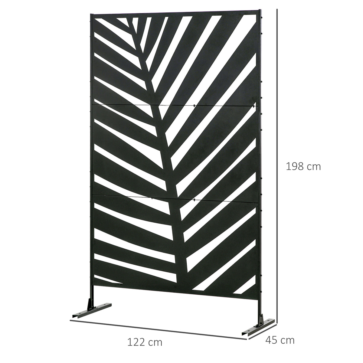 Paravent séparateur de jardin balcon décoratif extérieur à motif végétal en acier 122 x 45 x 198 cm noir-2