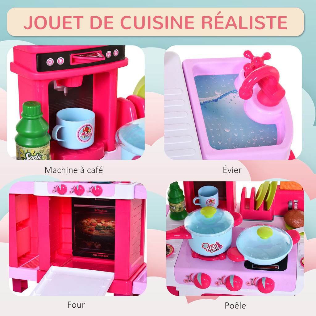 Cuisine pour Enfant Recettes Jeu d'imitation 38 Accessoires Inclus Sons et lumières polypropylène Rose-4