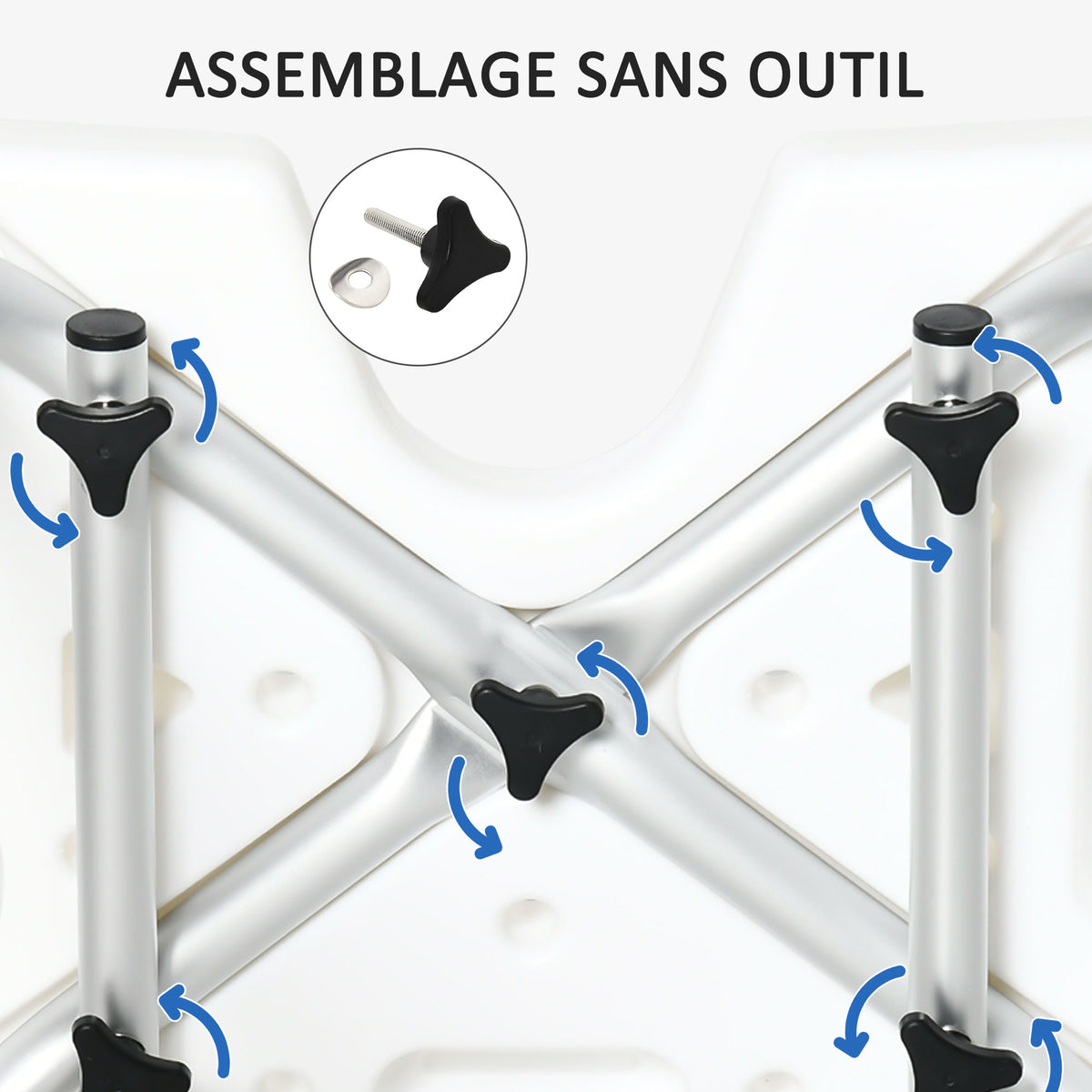 Chaise de douche, tabouret de douche réglable en hauteur avec dossier et accoudoirs rabattables, assise U, pieds antidérapants à ventouses, pour personnes âgées et handicapées, alu HDPE, blanc-5