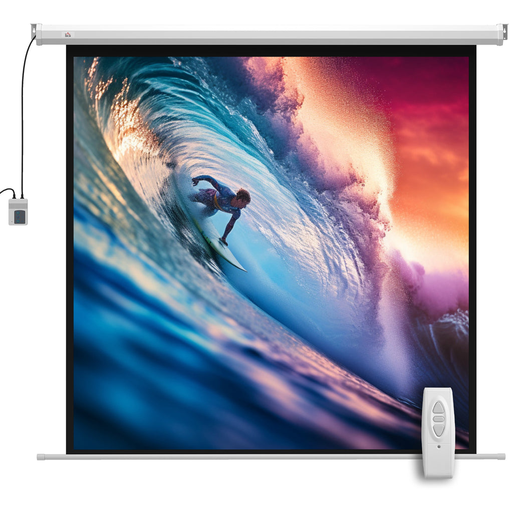 Écran de projection motorisé 85 pouces, 4K HD électrique, montage mural ou plafond, panneau de commande et télécommande-0
