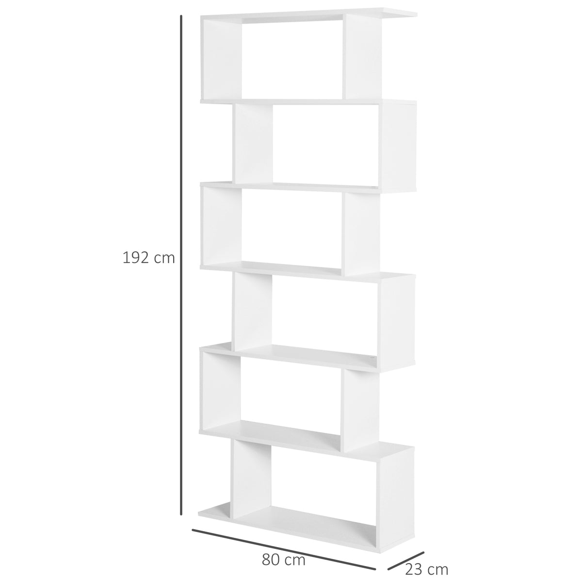 Bibliothèque étagère Zig zag Design Contemporain 80L x 23l x 192H cm 6 Niveaux Blanc-2