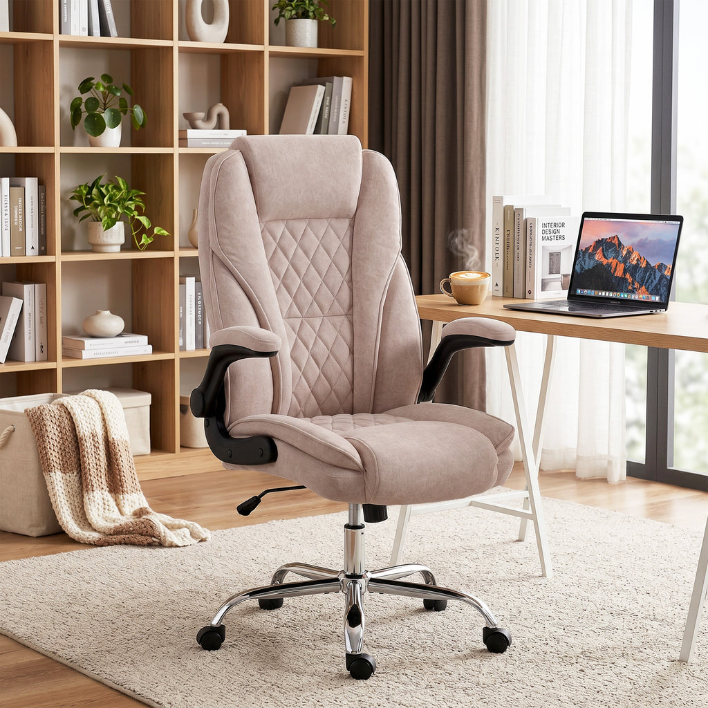 Fauteuil de bureau, chaise bureau ergonomique, hauteur réglable, accoudoirs relevables, 70 x 70 x 114-122 cm, rose-1