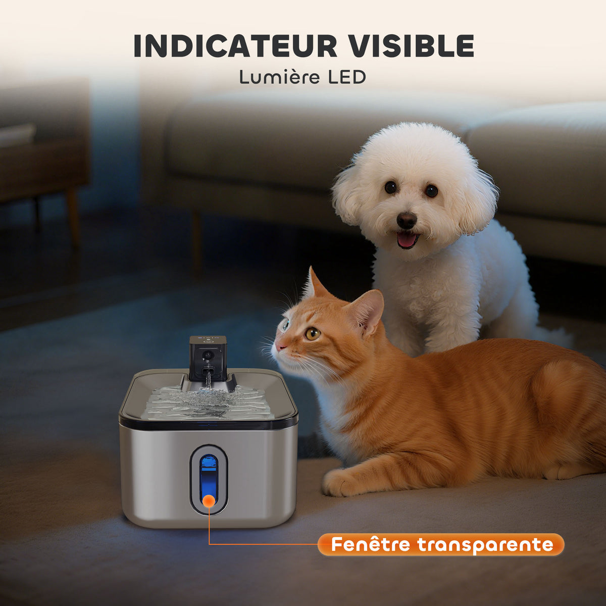 Fontaine à eau pour chat automatique en inox 5L, silencieuse, distributeur eau chat 3-étapes filtre chargeur USB, argent-3