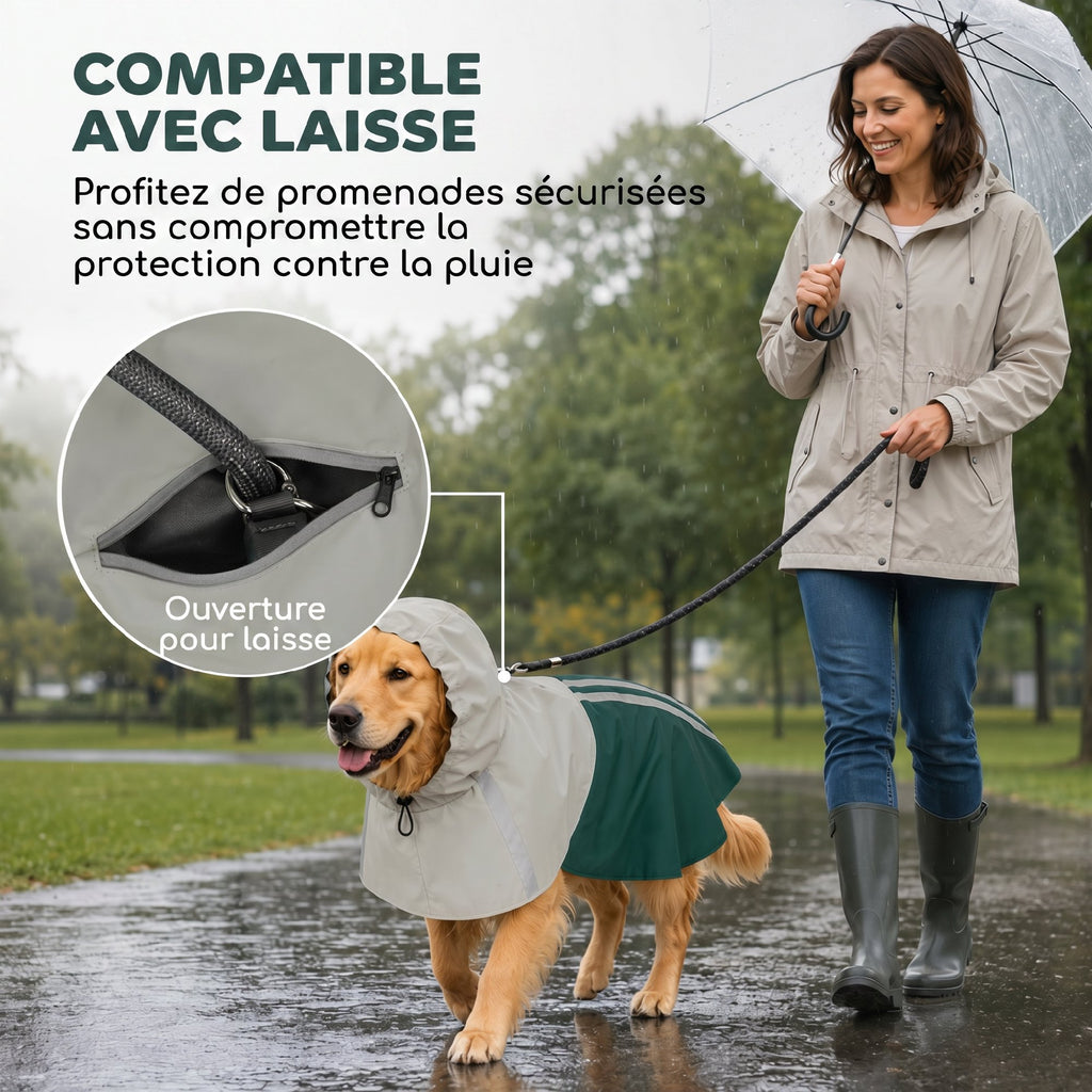 Imperméable pour Chien avec Capuche, Bandes Réfléchissantes, Ouverture pour Laisse, 110x72x0,5cm, Vert-6