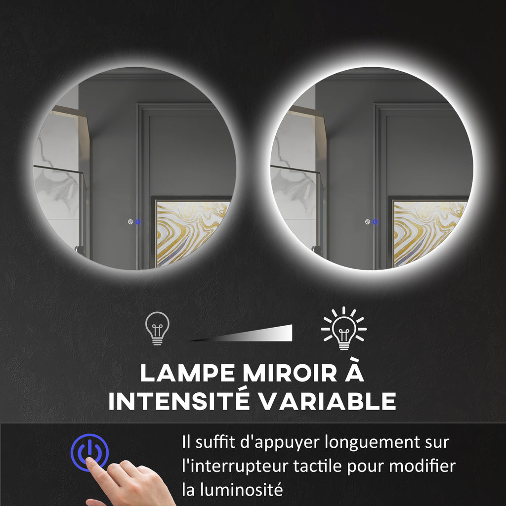 Miroir rond lumineux LED de salle de bain Ø 70 cm mural avec éclairage interrupteur tactile système antibuée  35 W gris-4