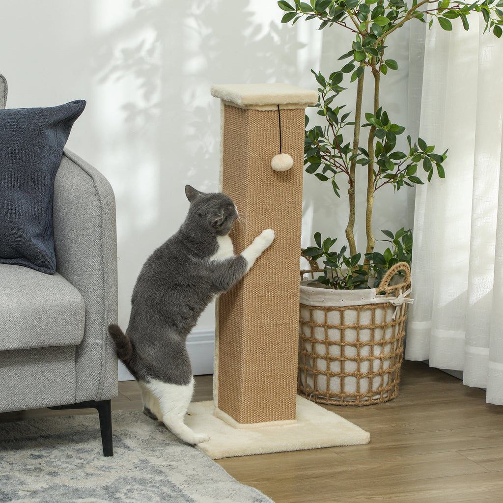 Griffoir pour chat poteau griffoir chat en sisal et peluche, boule suspendue base stable 41 x 41 x 81 cm beige-9