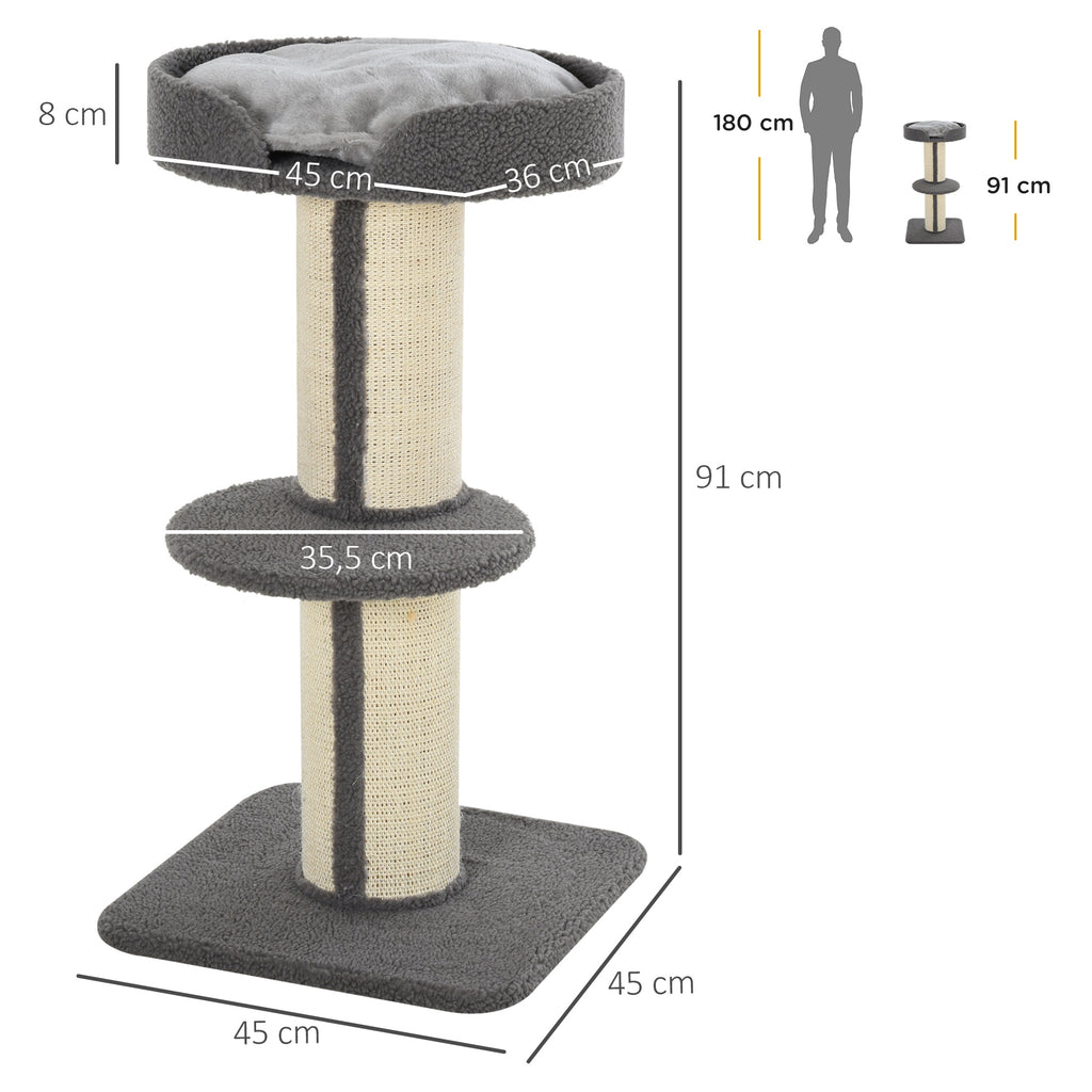 Arbre à chat, arbre à grimper griffoir pour chat, tissu bouclette, centre d'activités 2 plate-formes gris-2