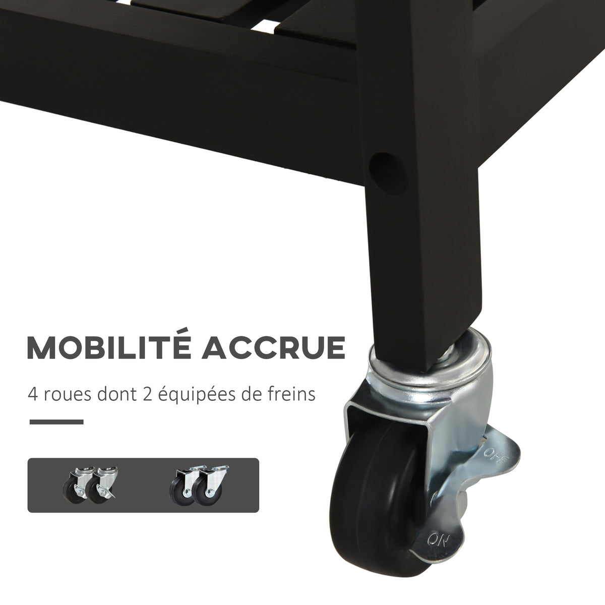 Chariot de Service desserte de Cuisine Table roulantes avec étagère rangement bouteille 60L x 40l x 85H cm Plateau en Acier INOX. Noir-4