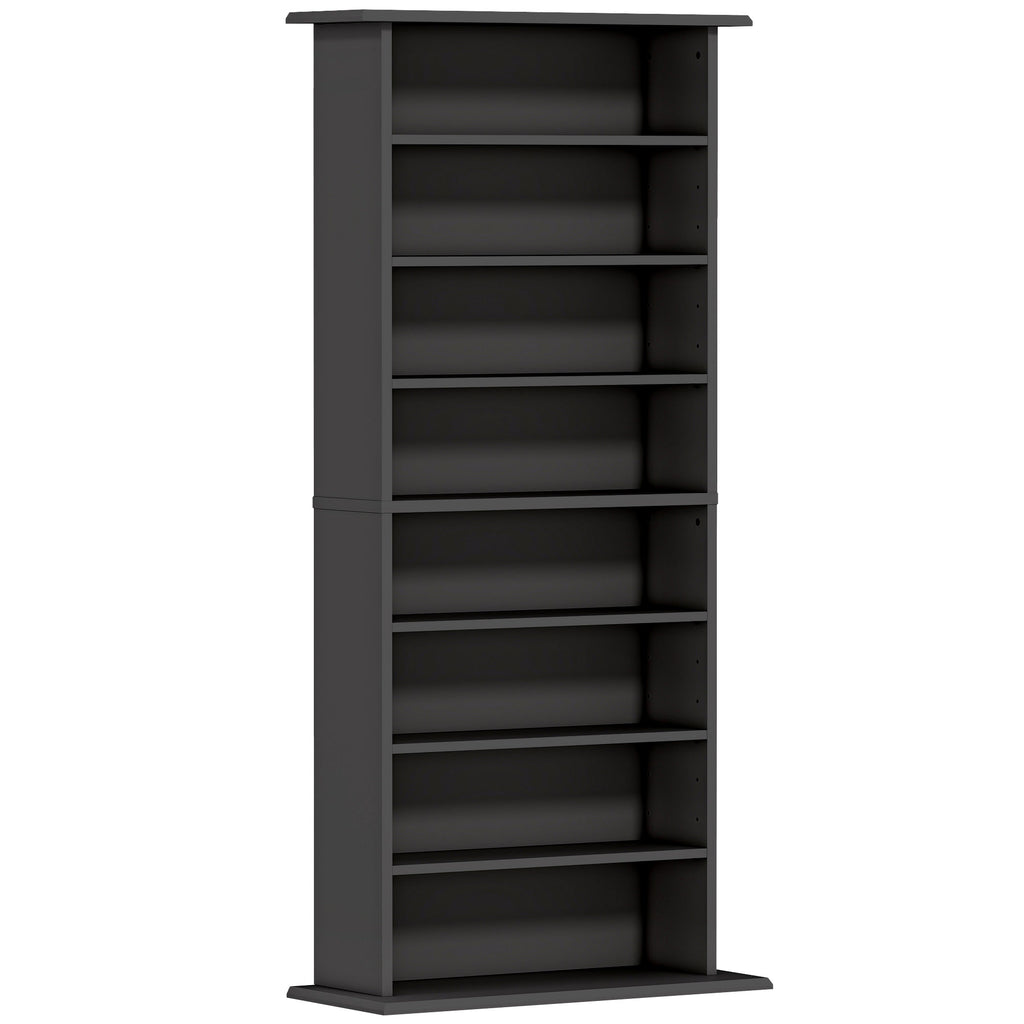 Rangements pour CD et DVD avec 8 compartiments et 6 étagères réglables, capacité max. 360 CD/185 DVD et Blu-ray, noir-0