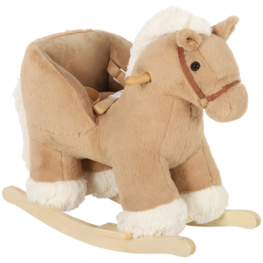 Cheval à Bascule pour Enfants, Animal à Bascule Bébé en Peluche avec Sons, Ceinture de Sécurité, 18-36 Mois, Marron-0
