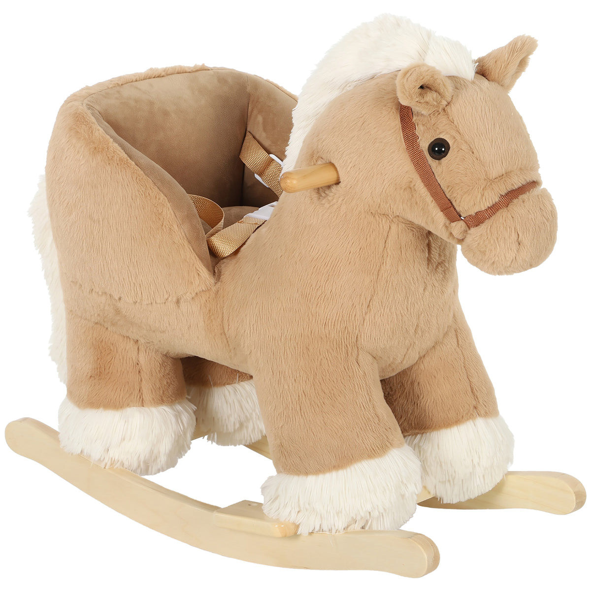 Cheval à Bascule pour Enfants, Animal à Bascule Bébé en Peluche avec Sons, Ceinture de Sécurité, 18-36 Mois, Marron-0