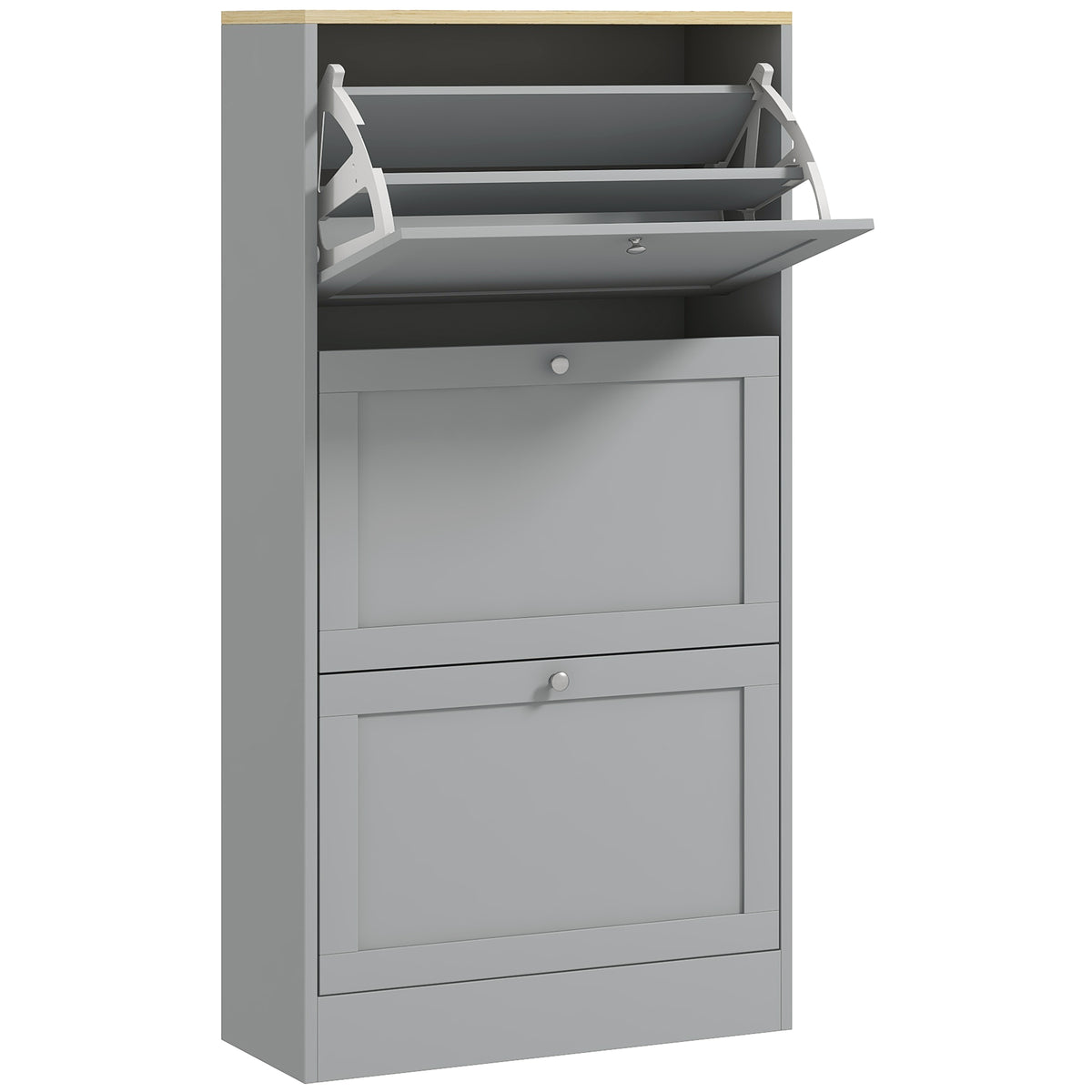 Meuble à chaussures 18 paires, armoire à chaussures avec 3 tiroirs rabattables, étagères réglables, 60x23,5x115cm, gris-0