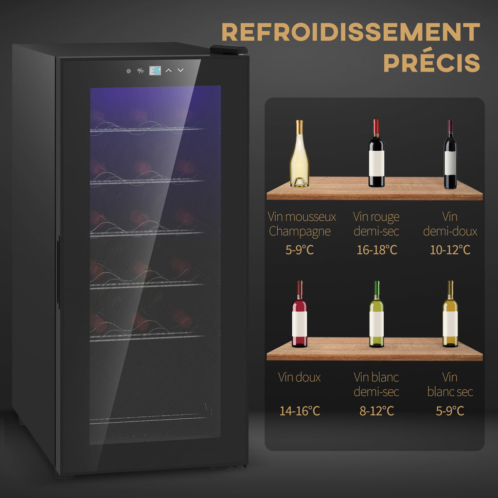 Cave à vin 18 bouteilles 50L haute performance température réglable 5-18° avec lumière LED, noir-5