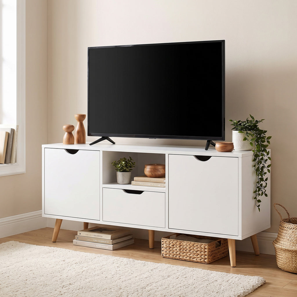 Meuble TV Banc TV Buffet bas Meuble de rangement sur pied avec 2 placards en Bois pour Chambre Salon-8