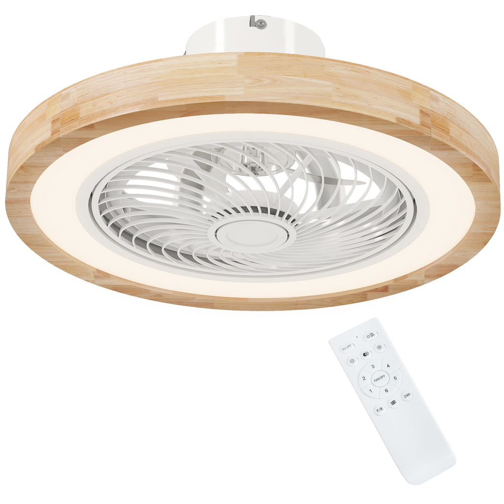 Ventilateur de plafond réversible avec lumière et télécommande 6 vitesses, minuterie, luminosité réglable, bois naturel-0