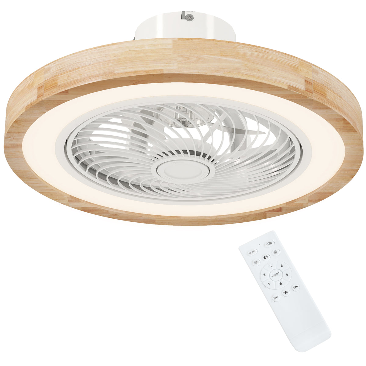 Ventilateur de plafond réversible avec lumière et télécommande 6 vitesses, minuterie, luminosité réglable, bois naturel-0