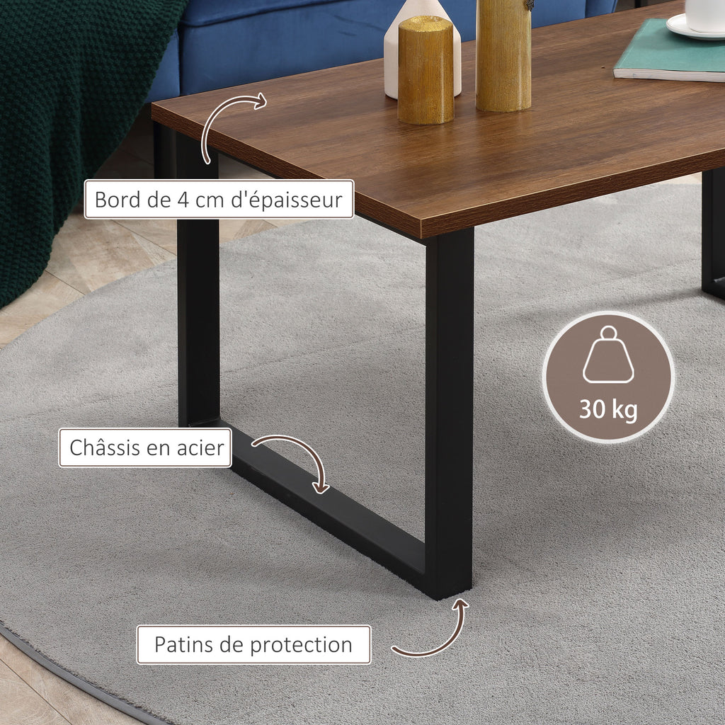 Table basse rectangulaire table de salon style industriel pied métal et plateau aspect bois 100 x 60 x 50 cm-5
