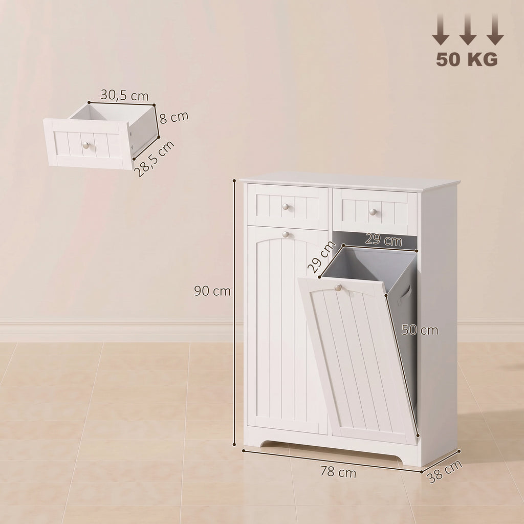 Meuble de Salle de Bain Moderne, 2 Tiroirs, 2 Paniers à Linge, Sacs Amovibles avec Poignées, 78 x 38 x 90 cm, Blanc-2