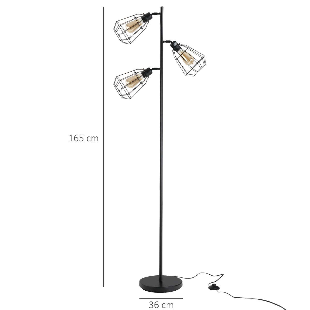 Lampadaire design industriel 3 ampoules max. 40 W abat-jour cage métal noir-2