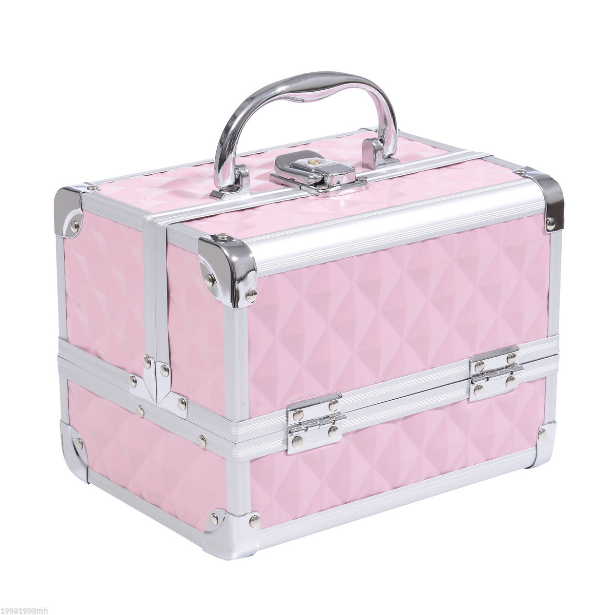 Mallette à maquillage rangement à 3 niveaux avec miroir verrouillage avec 2 clés dim. 20L x 15l x 15H cm rose-0
