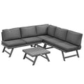 Ensemble salon de jardin d'angle et convertible 4 pièces avec 2 banquettes, 1 fauteuil d'angle et 1 table basse-0