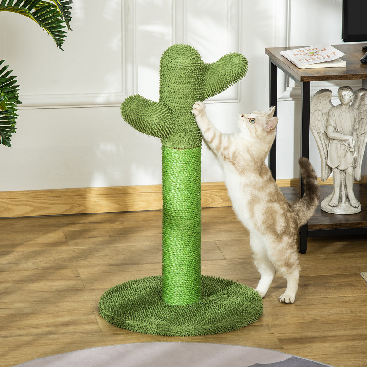 Griffoir pour chat d'intérieur en forme de cactus, arbre à chat en sisal résistant avec base, 40 x 40 x 65 cm, vert-6