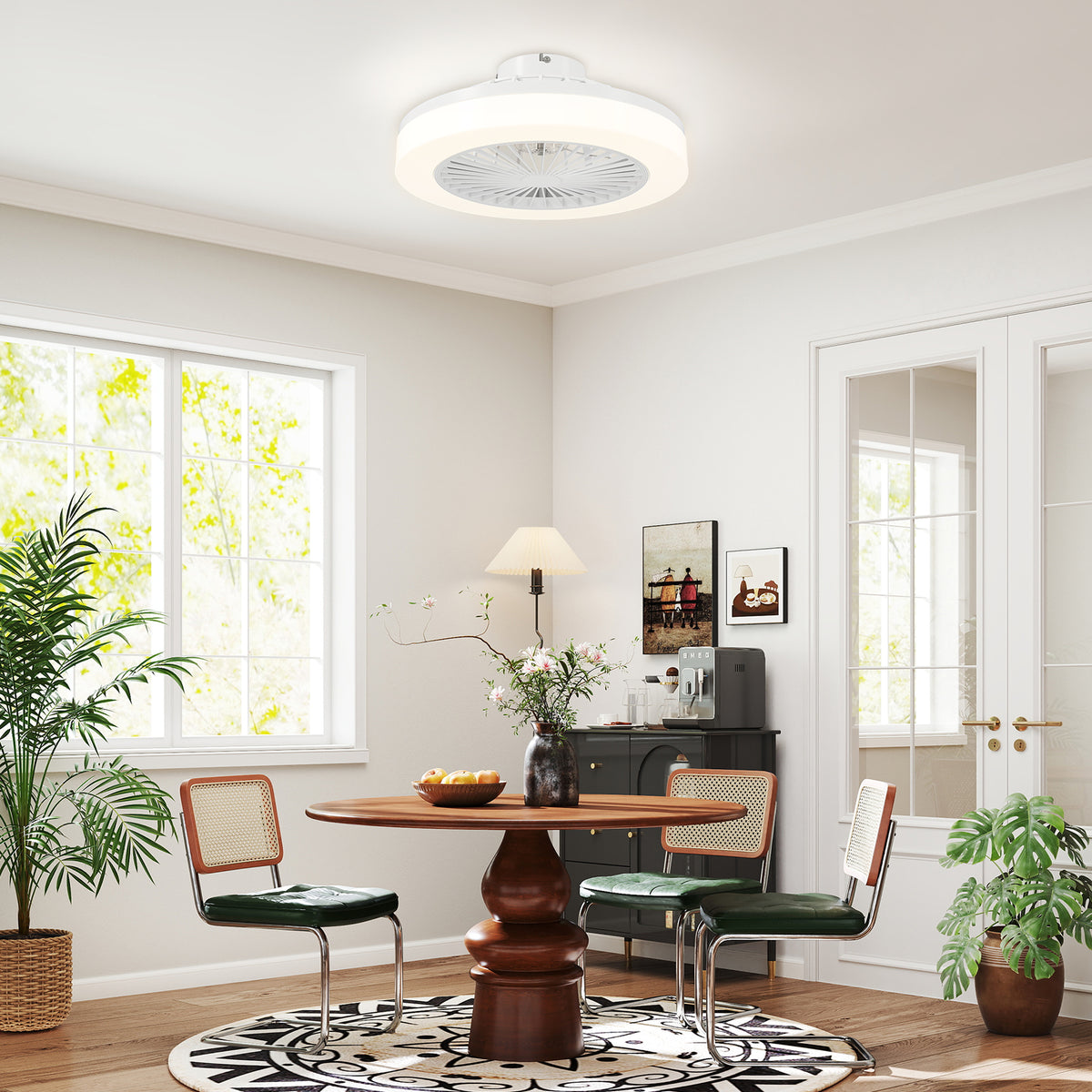 Ventilateur de plafond avec lumière et télécommande 6 vitesses, minuterie, luminosité réglable, blanc-9