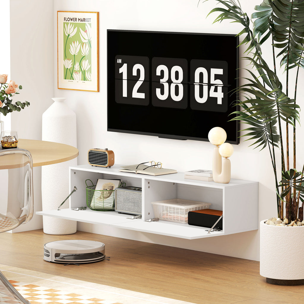 Meuble TV suspendu pour téléviseur jusqu'à 45 55 65 pouces avec 2 placards à portes, 140 x 33 x 29,8 cm, blanc-8