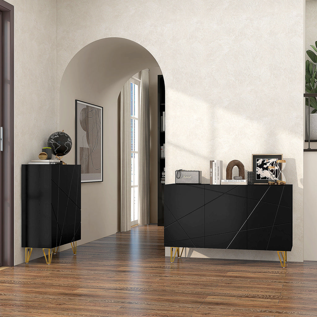 Buffet Salon, Meuble de Rangement à Haut Brillance, 3 Portes à Fermeture Douce et Étagères Réglables, 120x40x75cm, Noir-8