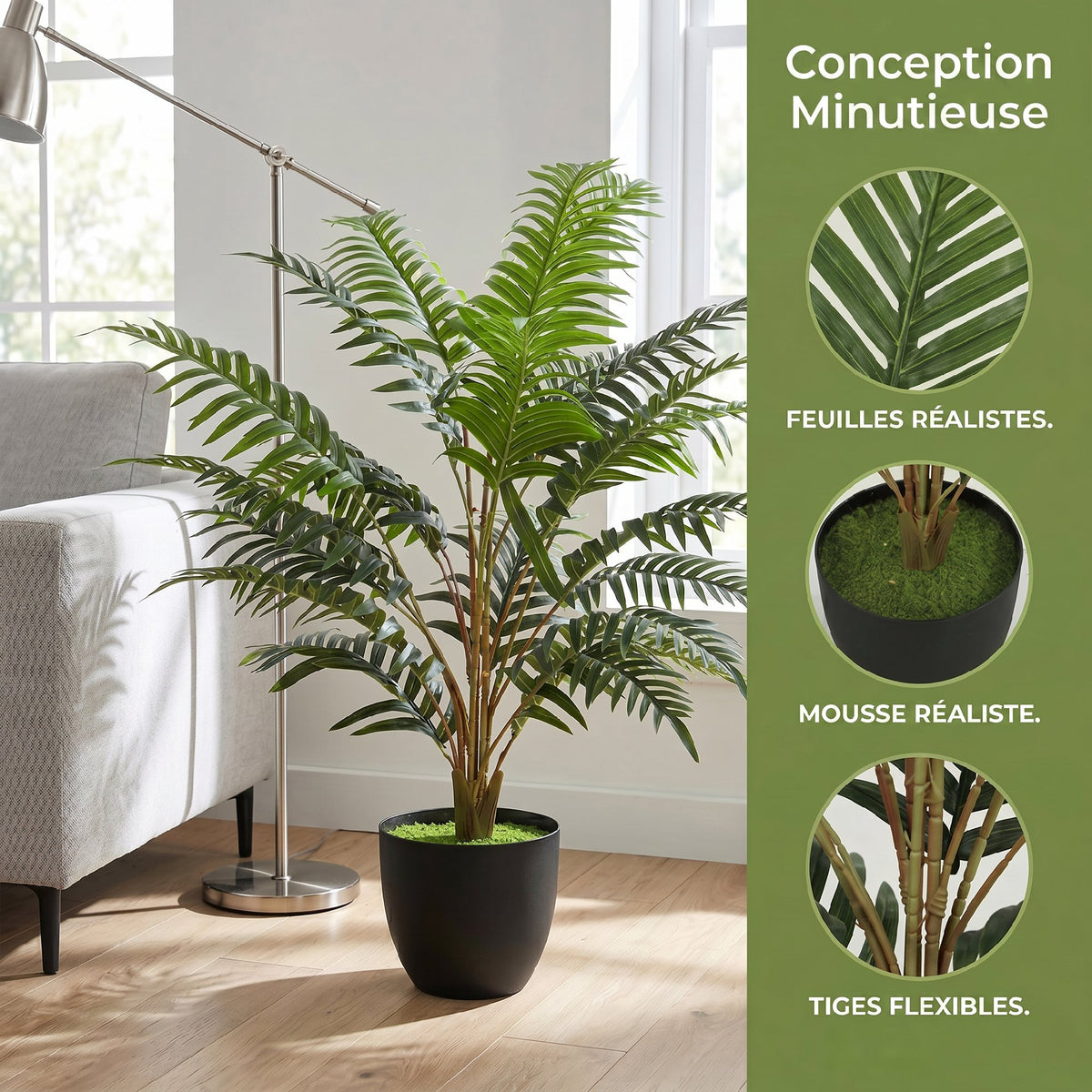 Plante artificielle intérieure 90 cm fougère arbre artificiel en pot avec branches flexibles, intérieure et extérieure-3