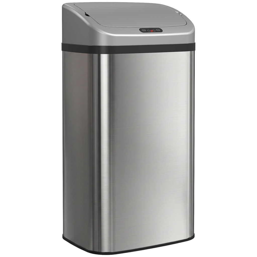 Poubelle de cuisine automatique 48L en acier inoxydable, couvercle à fermeture en douceur, 33x25x69cm, argent-0