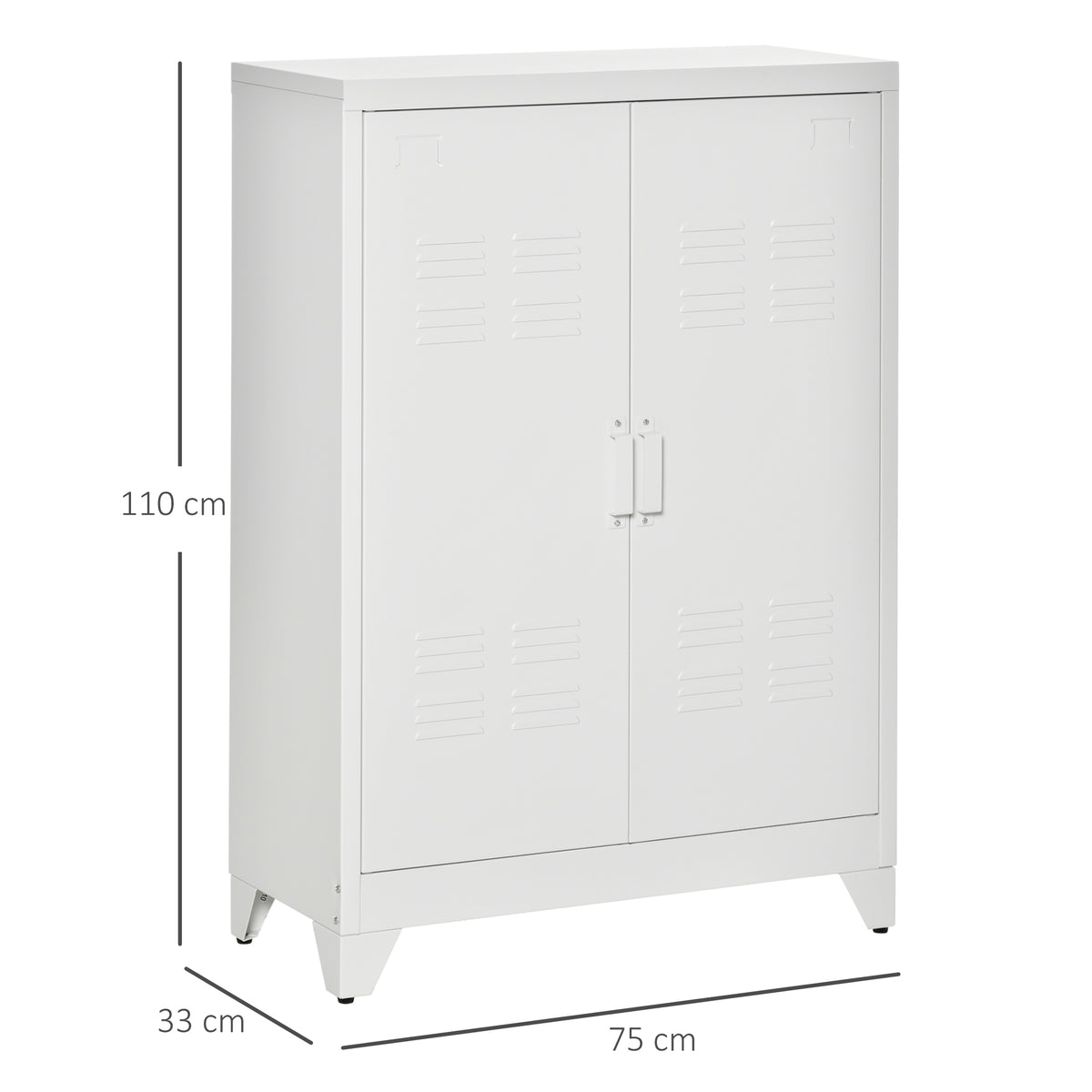 Armoire de bureau à 3 niveaux meuble de rangement bureau métallique 2 portes étagères réglables 75 x 33 x 110 cm blanc-2
