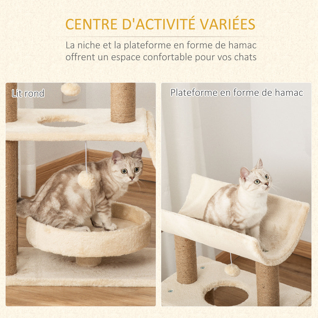 Arbre à chats design cosy chic multi-équipements centre d'activités griffoirs grattoir plateformes brun clair-4