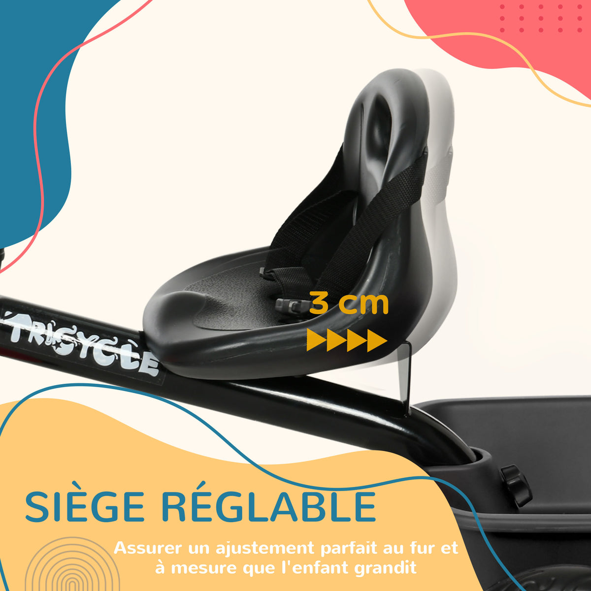 Tricycle pour enfant évolutif avec siège réglable pédales 2 paniers ceinture pour enfant de 2 à 5 ans noir-4
