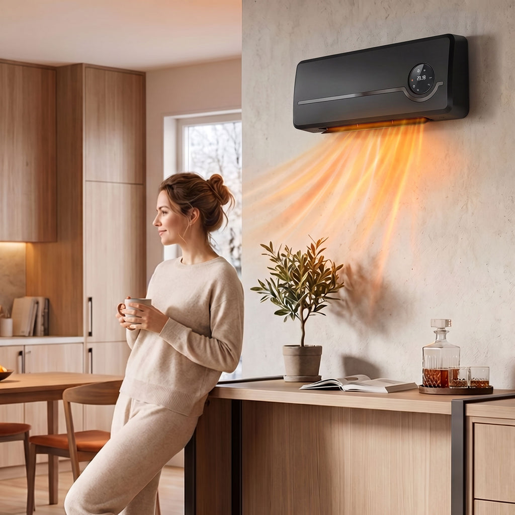 Chauffage mural en céramique 1000/2000W, radiateur électrique, ventilateur, thermostat, minuterie, 50x18,6x12,9cm, noir-8