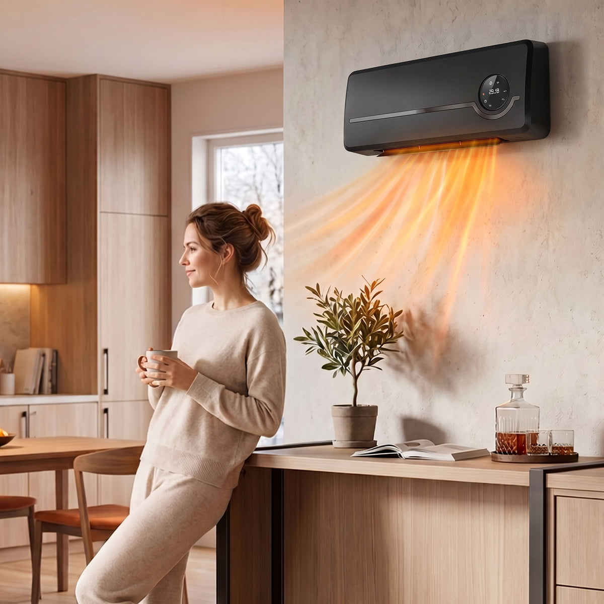 Chauffage mural en céramique 1000/2000W, radiateur électrique, ventilateur, thermostat, minuterie, 50x18,6x12,9cm, noir-8