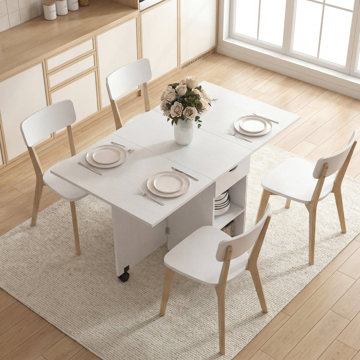 Table à Manger Pliante, Table de Cuisine Extensible pour 2 à 4 Personnes, 2 Abattants, 120 x 72 x 75 cm, Blanc-1