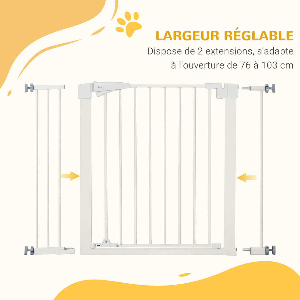 Barrière de sécurité pour chien animaux sans perçage avec fermeture automatique largeur 76-103 cm blanc-6